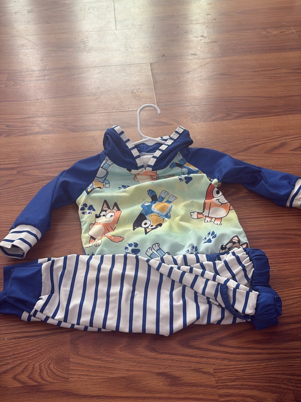 BAMBOO Blue and White Kids Matching Set with Cartoon Print